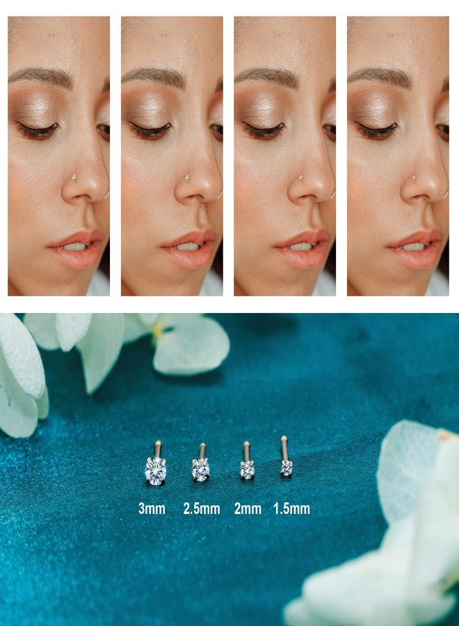 Monily 20g Nose Ring Surgical Steel 16pcs 20g Stainless Steel Nose Ring Stud for Women Straight Bar Nose Stud 1.5 mm 2 mm 2.5 mm 3 mm CZ Body Piercing for Women Men - Image 2