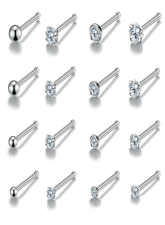 Monily 20g Nose Ring Surgical Steel 16pcs 20g Stainless Steel Nose Ring Stud for Women Straight Bar Nose Stud 1.5 mm 2 mm 2.5 mm 3 mm CZ Body Piercing for Women Men - Image 1