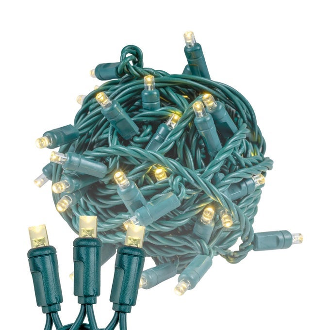 34 FEET 100 LED WARM WHITE CHRISTMAS MINI LIGHT STRING ON GREEN WIRE 5MM WIDE ANGLE BULBS CONNECTABLE INDOOROUTDOOR DECOR UL LISTED