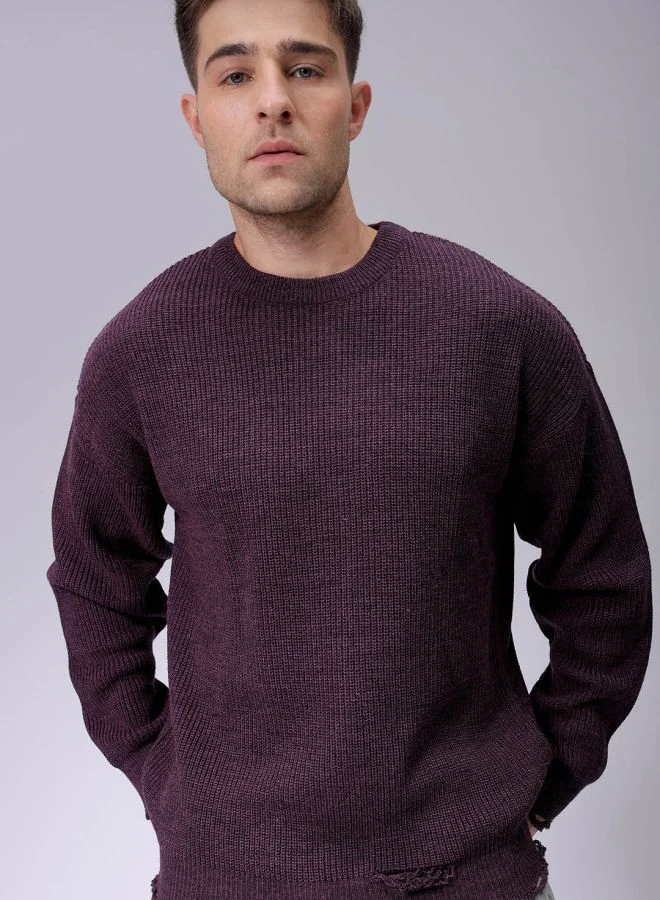 The Indian Garage Co Men Oversized Solid Crew Neck Sweater