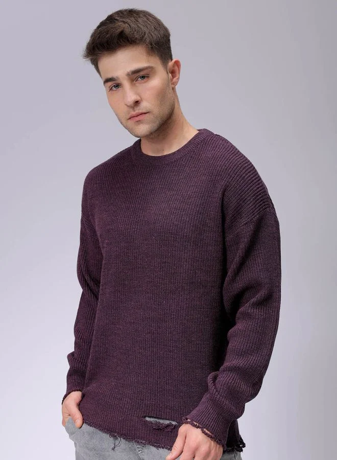 The Indian Garage Co Men Oversized Solid Crew Neck Sweater