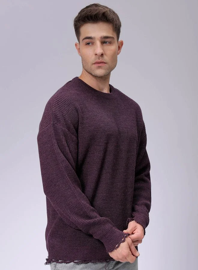 The Indian Garage Co Men Oversized Solid Crew Neck Sweater