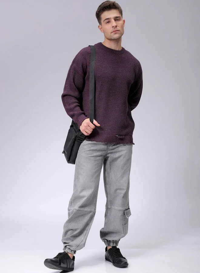 The Indian Garage Co Men Oversized Solid Crew Neck Sweater