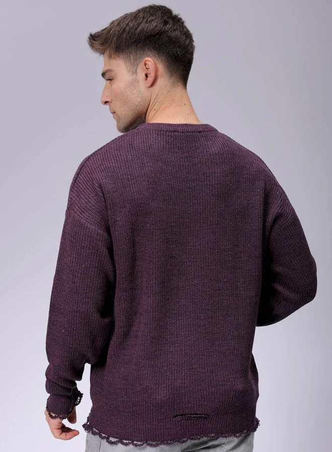 The Indian Garage Co Men Oversized Solid Crew Neck Sweater