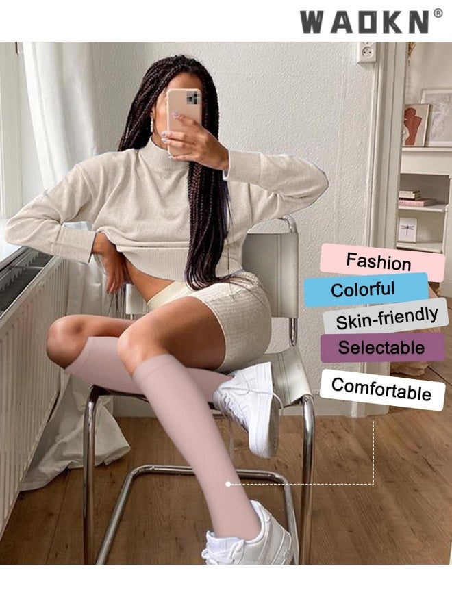 WAOKN 4 Pairs Compression Socks for Women Circulation-Best Support for Nurses,Running,Athletic,Travel ,Antibacterial sweat absorbing knee high socks , Comfortable slimming effect , easy to clean , white ,grey black ,pink . - Image 5