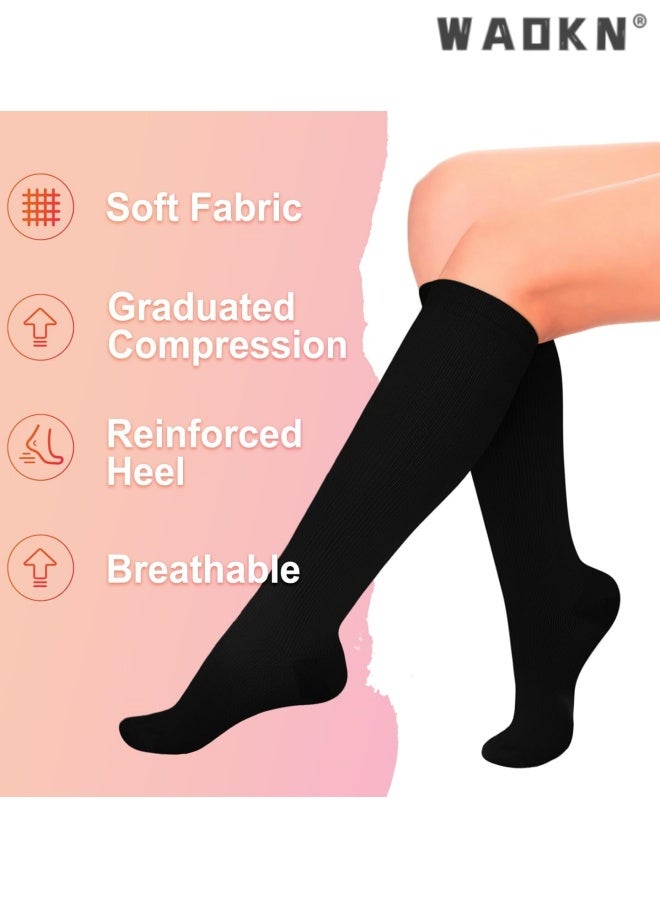 WAOKN 4 Pairs Compression Socks for Women Circulation-Best Support for Nurses,Running,Athletic,Travel ,Antibacterial sweat absorbing knee high socks , Comfortable slimming effect , easy to clean , white ,grey black ,pink . - Image 3