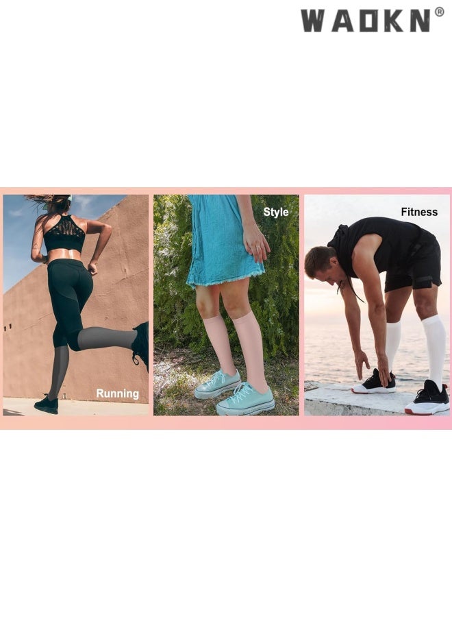 WAOKN 4 Pairs Compression Socks for Women Circulation-Best Support for Nurses,Running,Athletic,Travel ,Antibacterial sweat absorbing knee high socks , Comfortable slimming effect , easy to clean , white ,grey black ,pink . - Image 2