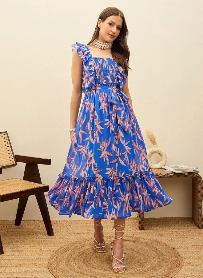 ساسافراس Floral Print Georgette Maxi Dress for Women