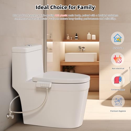 Hibbent Bidet Attachment for Toilet, Non-Electric Dual Nozzle for Frontal & Rear Wash, Adjustable Water Pressure Control, Fresh Water Bidet Toilet Seat, Self Cleaning Water Sprayer, White - Image 4