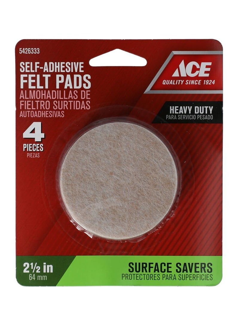 ACE Ace 4-Piece Self-Adhesive Round Felt Pads Brown 2.5Inch