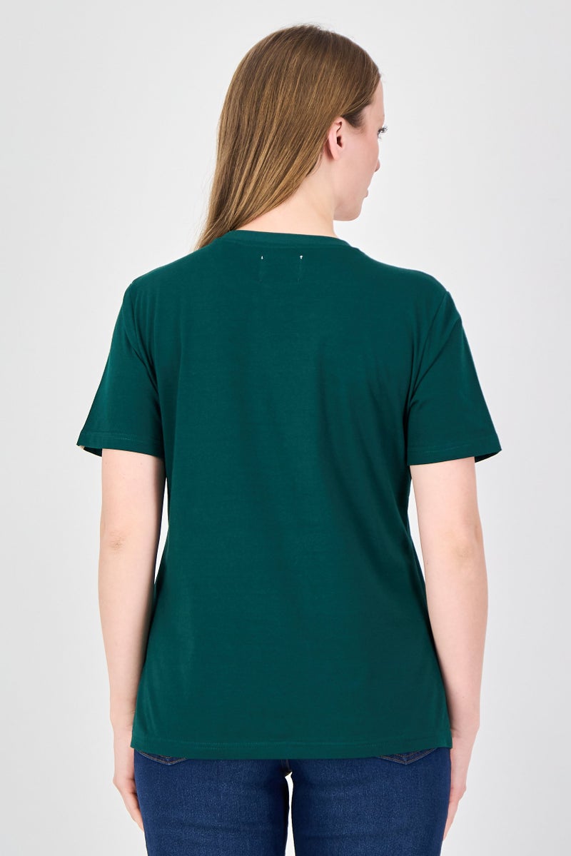 Fudo Comforts By Fudo Women Crew Neck Short Sleeve Plain T-Shirt, Dark Green - Image 4