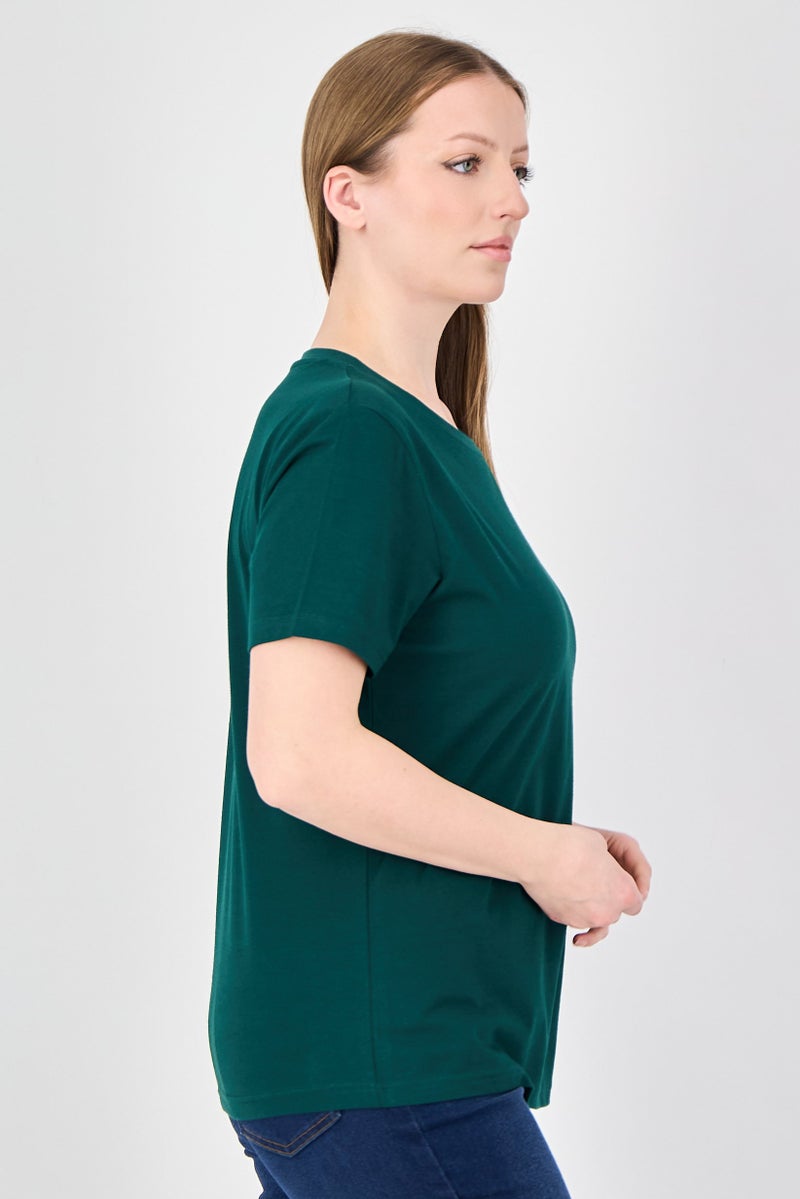 Fudo Comforts By Fudo Women Crew Neck Short Sleeve Plain T-Shirt, Dark Green - Image 2