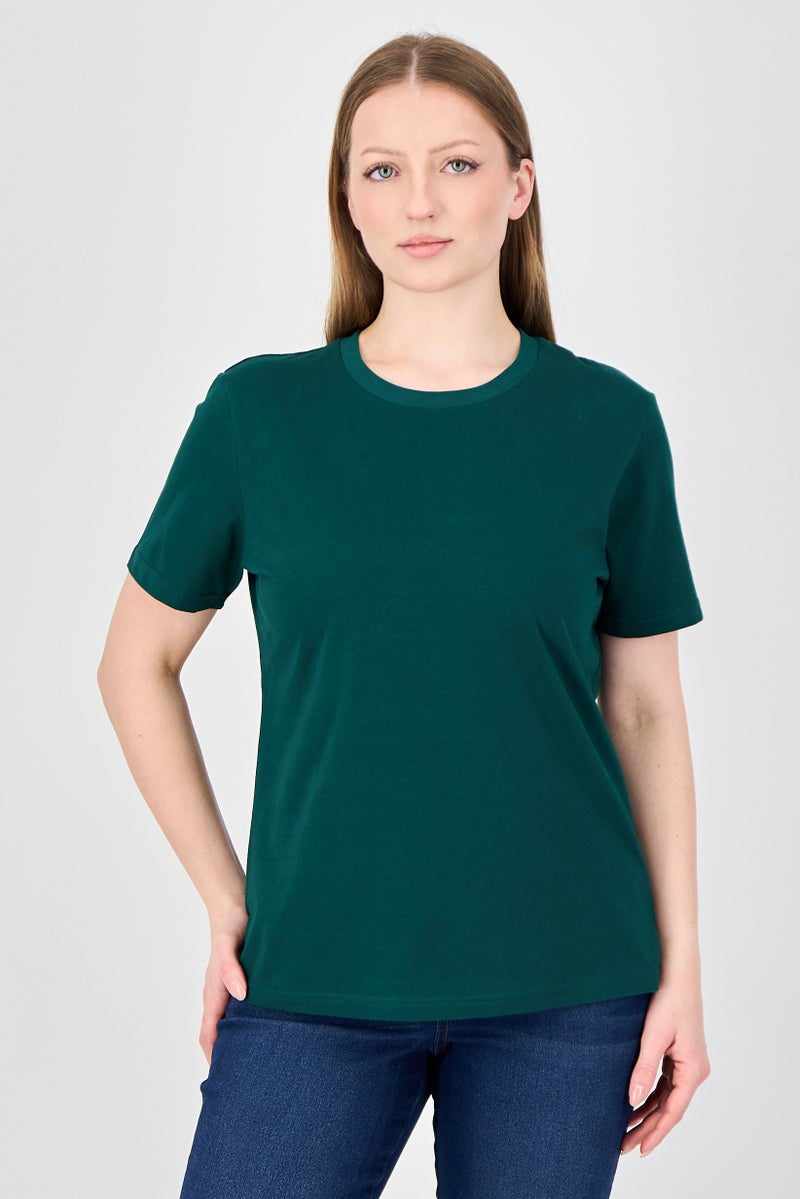 Fudo Comforts By Fudo Women Crew Neck Short Sleeve Plain T-Shirt, Dark Green - Image 1