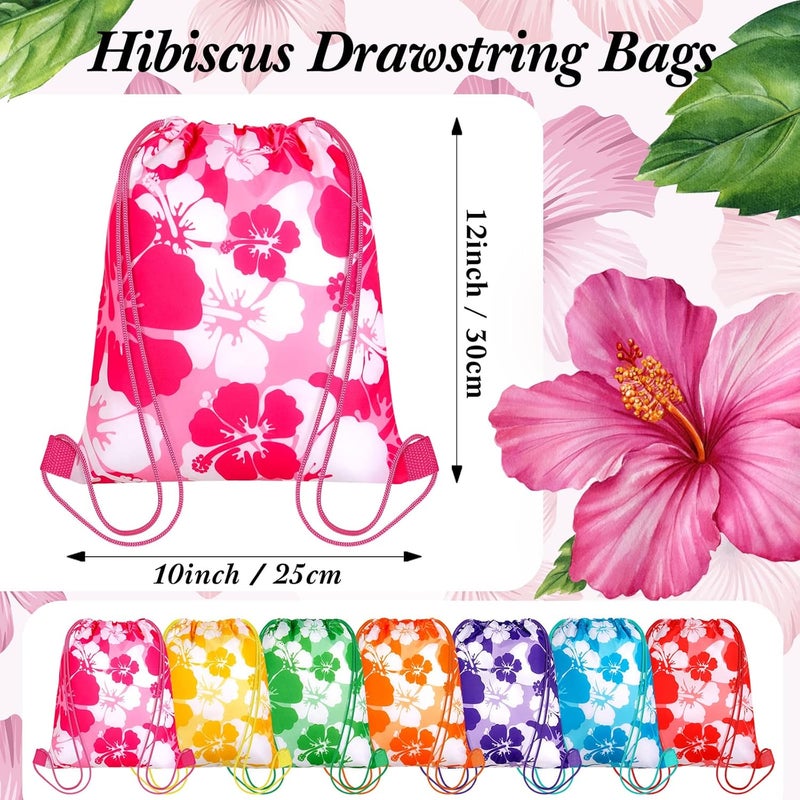 Teling حقائب هدايا حفلة تيلين هيبسكوس مع حبل سحب - حقيبة لواو استوائية - حقائب هدايا لعيد الميلاد وحفلات استحمام الأطفال - 14 قطعة بأسلوب جديد - Image 2