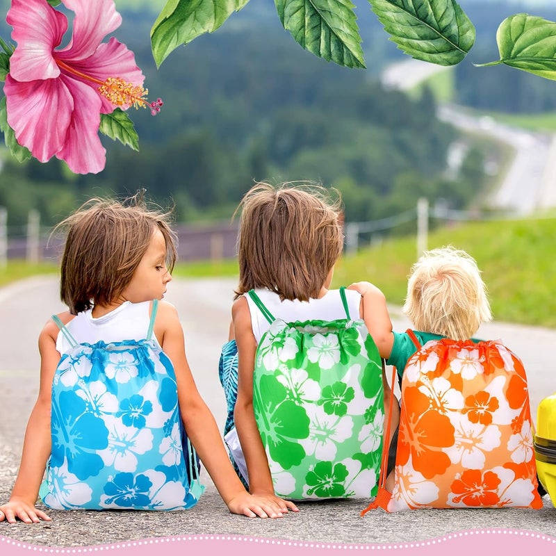 Teling حقائب هدايا حفلة تيلين هيبسكوس مع حبل سحب - حقيبة لواو استوائية - حقائب هدايا لعيد الميلاد وحفلات استحمام الأطفال - 14 قطعة بأسلوب جديد - Image 5