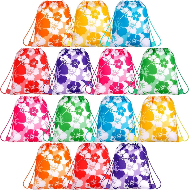 Teling حقائب هدايا حفلة تيلين هيبسكوس مع حبل سحب - حقيبة لواو استوائية - حقائب هدايا لعيد الميلاد وحفلات استحمام الأطفال - 14 قطعة بأسلوب جديد - Image 1