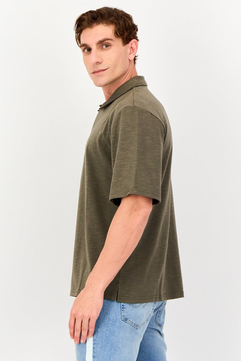 Core Elements Men Regular Fit Chambray Short Sleeve Casual Shirt, Dark Olive - Image 2