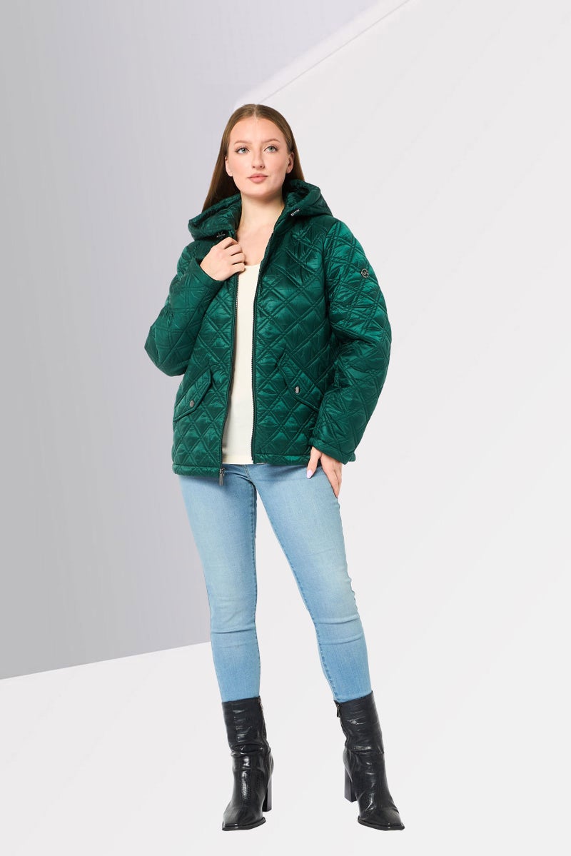 Michael Kors Women Quilted Puffer Jacket, Dark Emerald - Image 2