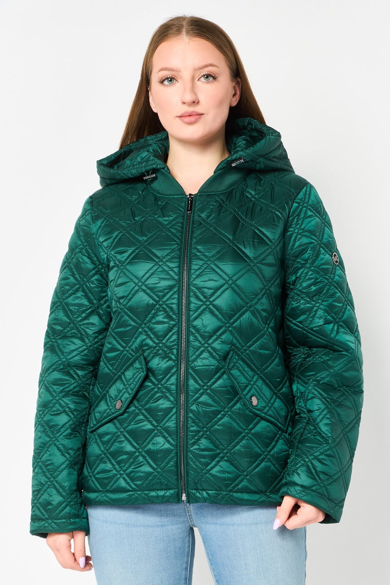 Michael Kors Women Quilted Puffer Jacket, Dark Emerald - Image 1