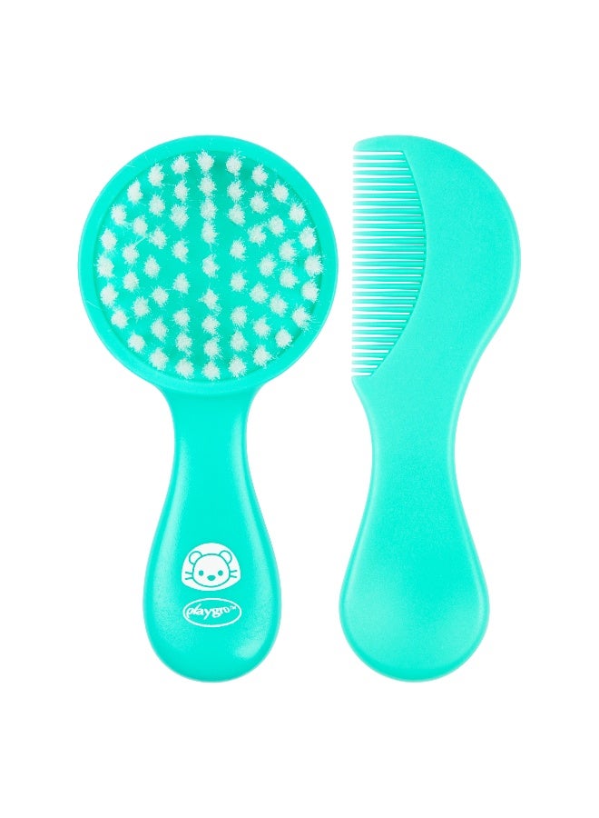 Playgro Gentle Touch Brush and Comb – Turquoise – Soft Baby Hair Brush & Comb Set for Newborns, Infants & Toddlers, Gentle Grooming Essentials for Delicate Hair & Scalp - Image 1