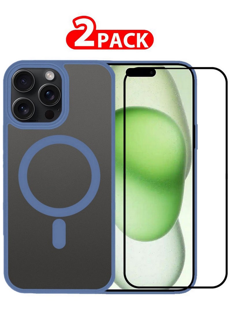 CATANES 2 Pieces Magnetic Slim Protective Case for iPhone 15 Pro Max - with Wireless Charging Support with 3D Screen Protector - Light Blue - Image 1