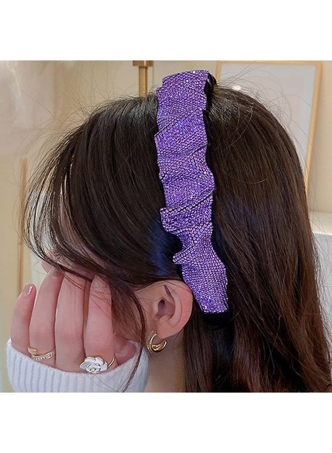 Jumwrit Rhinestone Headband Glitter Nonslip Wide Headband Solid Hair Band Purple Cute Hair Hoop Wave Shape Headband Fashion Hair Accessories For Women Girls(Style 1) - Image 1