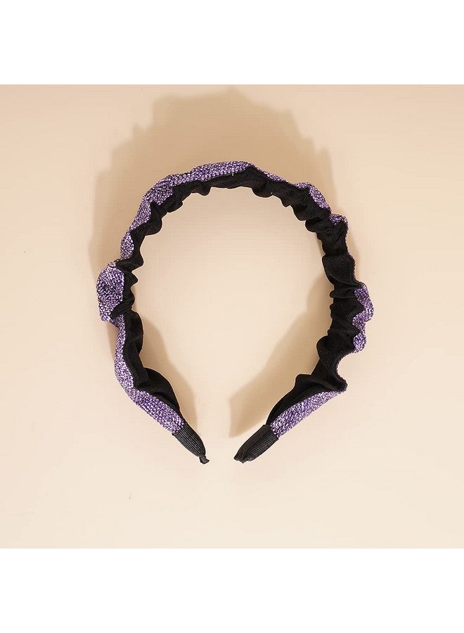 Jumwrit Rhinestone Headband Glitter Nonslip Wide Headband Solid Hair Band Purple Cute Hair Hoop Wave Shape Headband Fashion Hair Accessories For Women Girls(Style 1) - Image 3