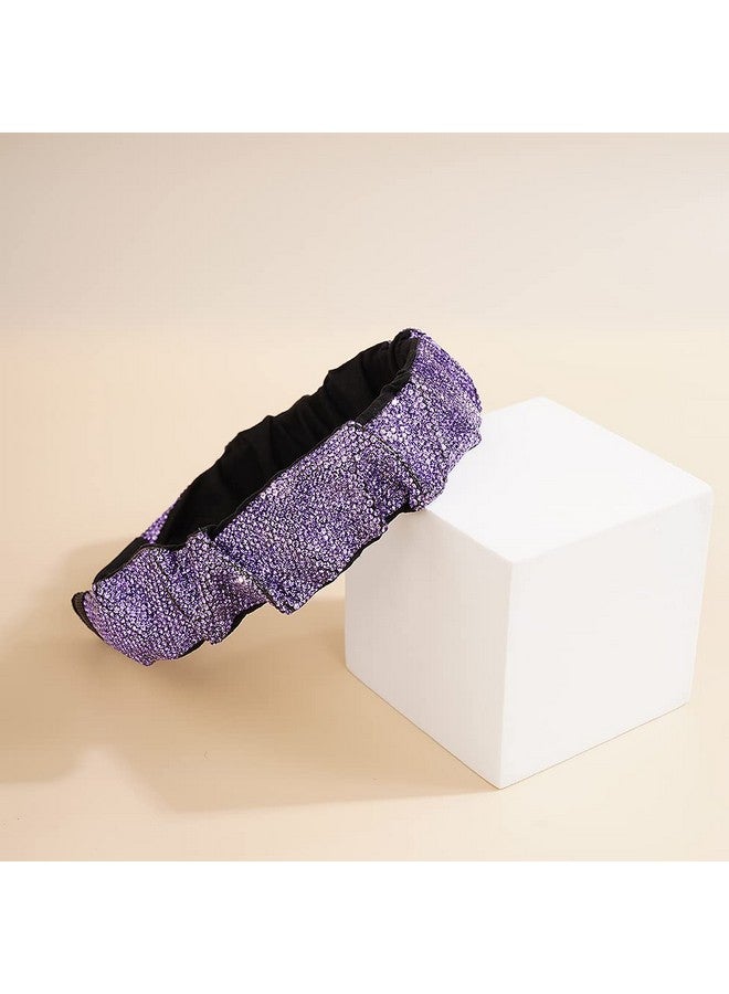 Jumwrit Rhinestone Headband Glitter Nonslip Wide Headband Solid Hair Band Purple Cute Hair Hoop Wave Shape Headband Fashion Hair Accessories For Women Girls(Style 1) - Image 4