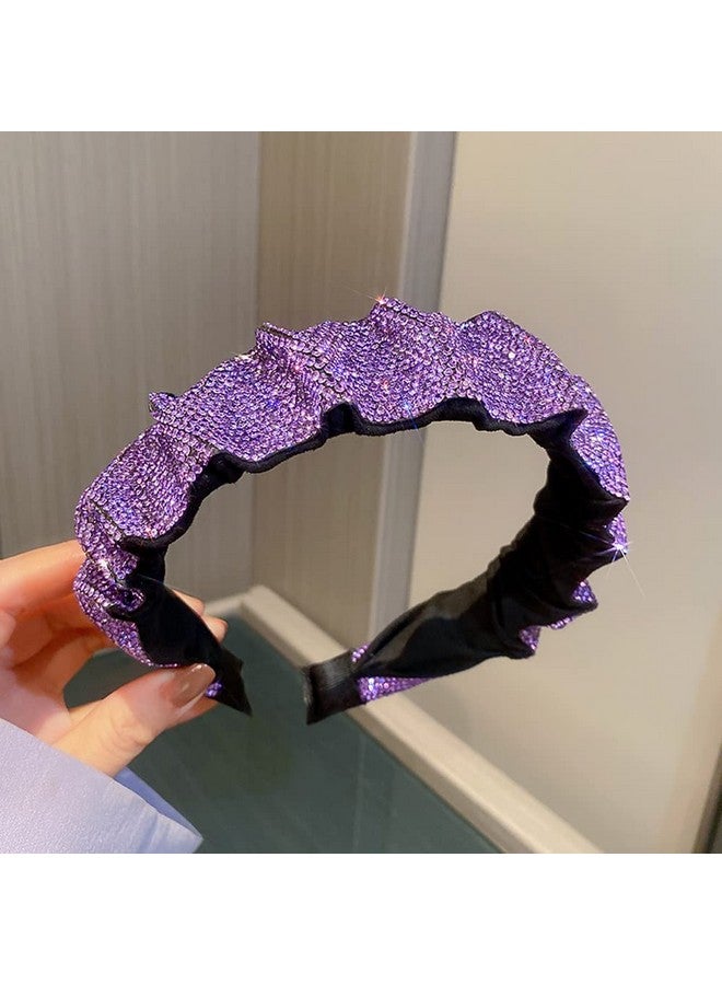 Jumwrit Rhinestone Headband Glitter Nonslip Wide Headband Solid Hair Band Purple Cute Hair Hoop Wave Shape Headband Fashion Hair Accessories For Women Girls(Style 1) - Image 2