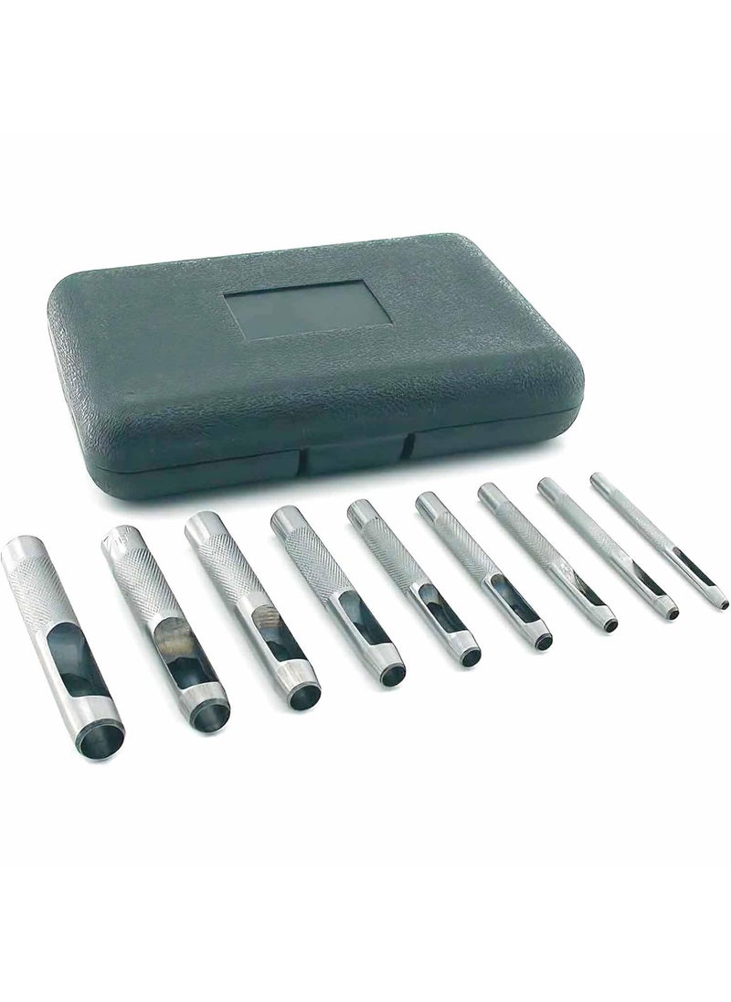 UPTODATETOOLS UpToDateTools 9Pcs Round Steel Hollow Punch Set 3mm to 12mm Leather Craft Hollow Hole Punch Tools For Leather Watch Band Gasket Belt Shoe Etc  - Image 1
