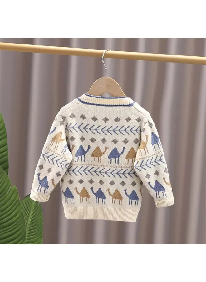 ليتل سربرايز بوكس Kids Cream Camel Troop, Cardigan V neck Sweater