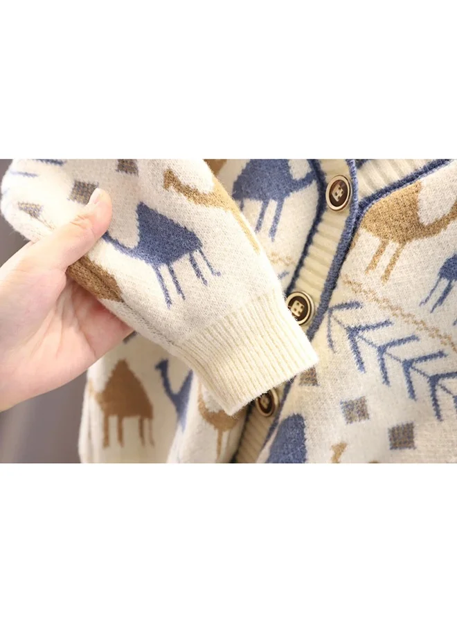 ليتل سربرايز بوكس Kids Cream Camel Troop, Cardigan V neck Sweater