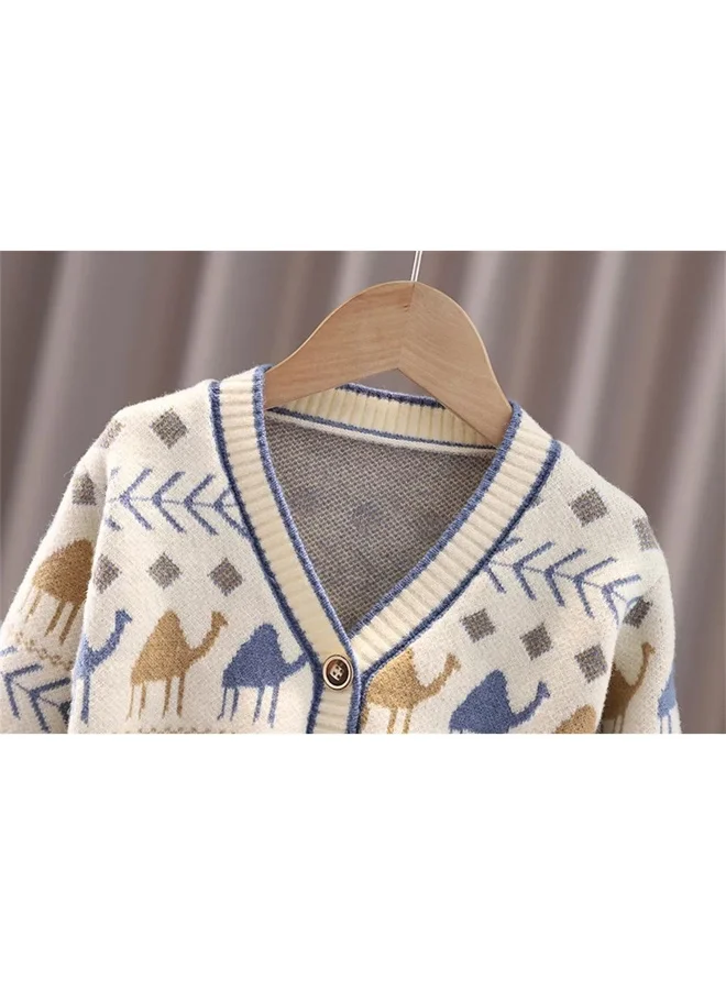 ليتل سربرايز بوكس Kids Cream Camel Troop, Cardigan V neck Sweater