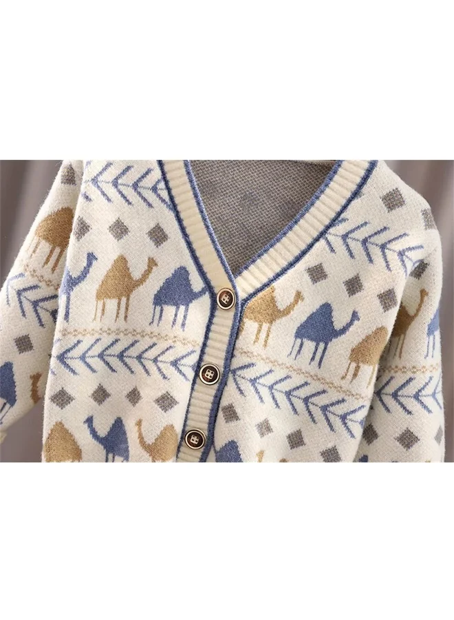 ليتل سربرايز بوكس Kids Cream Camel Troop, Cardigan V neck Sweater