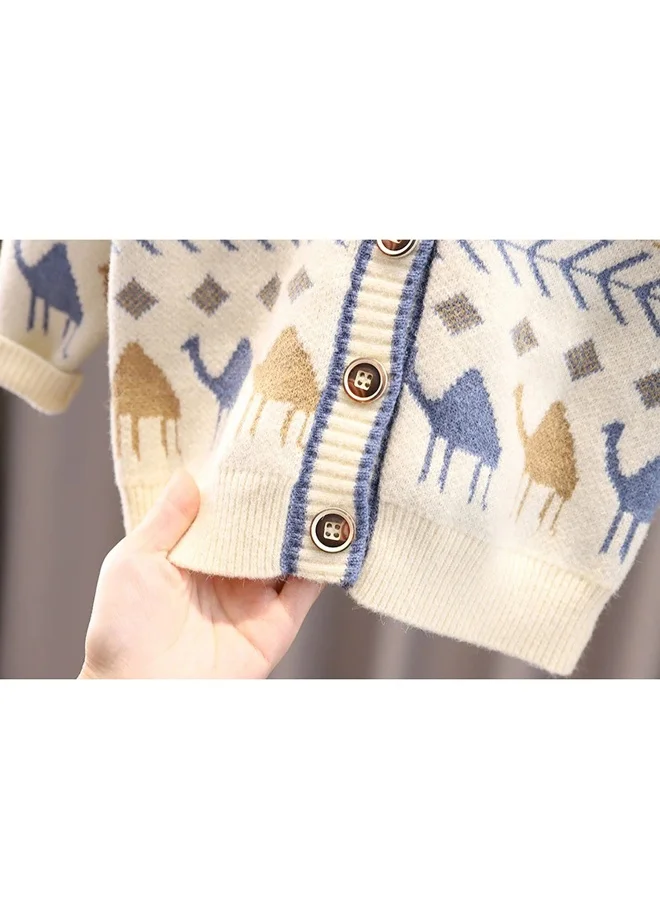 ليتل سربرايز بوكس Kids Cream Camel Troop, Cardigan V neck Sweater
