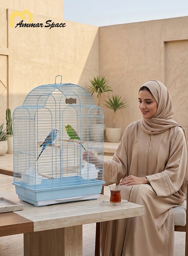 Ammar Space LIght Blue Large Bird Cage Metal Parrot Cage with Perches & Feeders Indoor Decorative Bird Cage for Budgie Cockatiel Lovebirds 43×30.5×57.5cm - Image 3