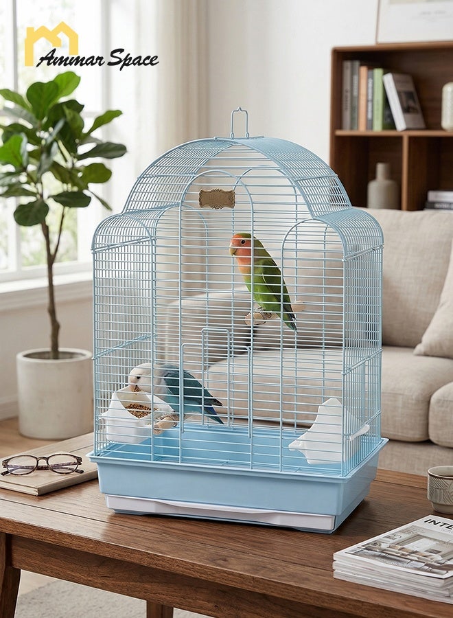 Ammar Space LIght Blue Large Bird Cage Metal Parrot Cage with Perches & Feeders Indoor Decorative Bird Cage for Budgie Cockatiel Lovebirds 43×30.5×57.5cm - Image 2