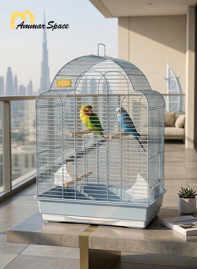 Ammar Space LIght Blue Large Bird Cage Metal Parrot Cage with Perches & Feeders Indoor Decorative Bird Cage for Budgie Cockatiel Lovebirds 43×30.5×57.5cm - Image 1
