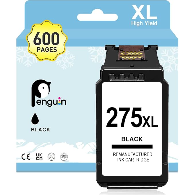 Penguin 275 XL (1 Black) High Yield Remanufactured Printer Ink Cartridge Replacement for PG-275XL Used for PIXMA TS3522 TS3520 TR4720 TR4722 Printer