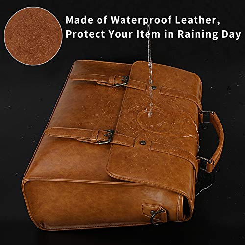 Lubardy Mens Messenger Bag Vintage 15.6 Inch Waterproof Leather Laptop Briefcase Large Satchel Shoulder Bag Retro Office College Computer Bag, Brown - Image 2