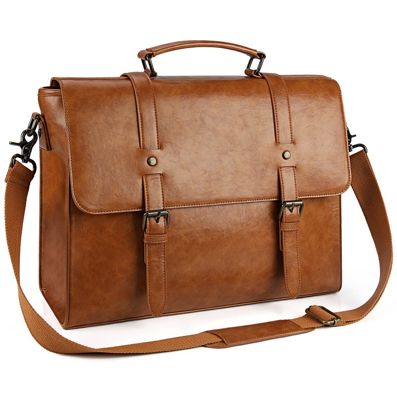 Lubardy Mens Messenger Bag Vintage 15.6 Inch Waterproof Leather Laptop Briefcase Large Satchel Shoulder Bag Retro Office College Computer Bag, Brown - Image 4
