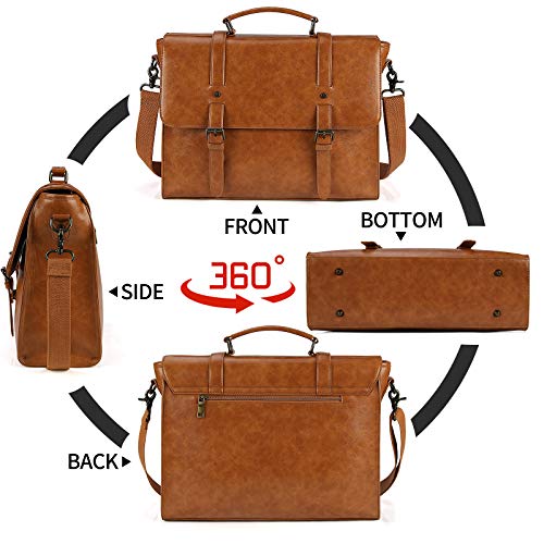 Lubardy Mens Messenger Bag Vintage 15.6 Inch Waterproof Leather Laptop Briefcase Large Satchel Shoulder Bag Retro Office College Computer Bag, Brown - Image 5