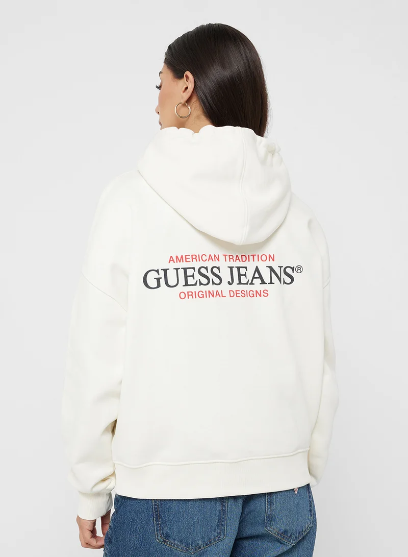 Guess Jeans Logo Detail Drawstring Hoodie