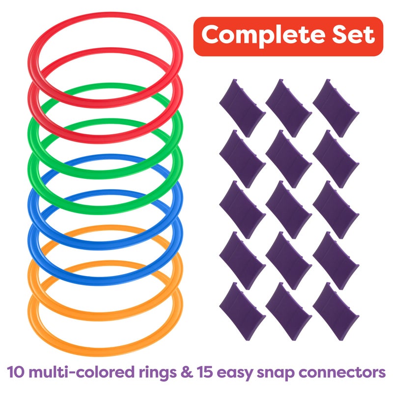 Hey Play Hey! Play! Hopscotch Ring Game-10 Multi-Colored Plastic Rings and 15 Connectors for Indoor or Outdoor Use-Fun Creative Play Set for Girls and Boys - Image 2