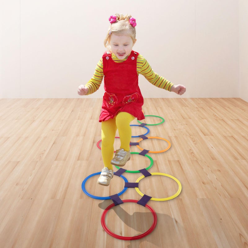 Hey Play Hey! Play! Hopscotch Ring Game-10 Multi-Colored Plastic Rings and 15 Connectors for Indoor or Outdoor Use-Fun Creative Play Set for Girls and Boys - Image 4