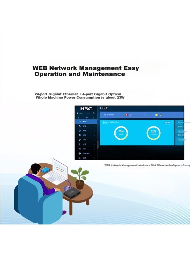 H3c S5024x-hpwr 24 Gigabit Ethernet Ports + 4 10g Fiber Ports, Layer 2 Managed Poe Enterprise-grade Network Switch, Network Cable Power 370w/10g Uplink - Image 2