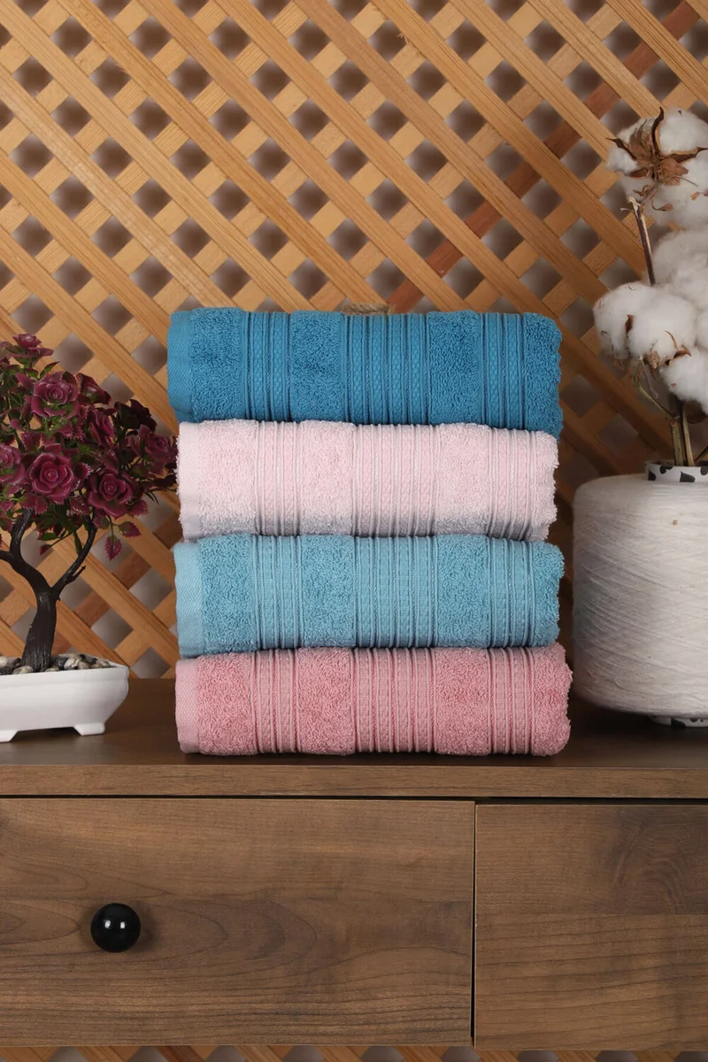 Mira Home Set of 4 Hand and Face Colored Towels Cotton 50X90 cm Efes