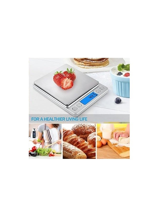 أتش أتش ميزان مطبخ رقمي، ستانلس ستيل، شاشة LCD، للمنزل والمكتب (فضي) موازين رقمية MSC، (3 كجم / 0.1 جرام) طعام الجيب الدقيق، المجوهرات، ميزات القطع الفارغة، الفولاذ المقاوم للصدأ - Image 3