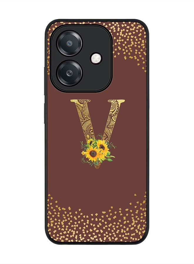 Stylizedd For Oppo A60 5G / A3 5G / A3x 5G Case,Slim fit Camera Protection, Shockproof Thin Phone cover - Custom Floral Monogram - V (Brown ) - Image 1