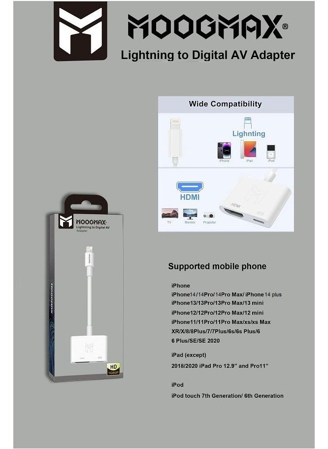 MOOGMAX - Original Lightning To HDMI Digital AV Adapter White. From MOOGMAX. - Image 1